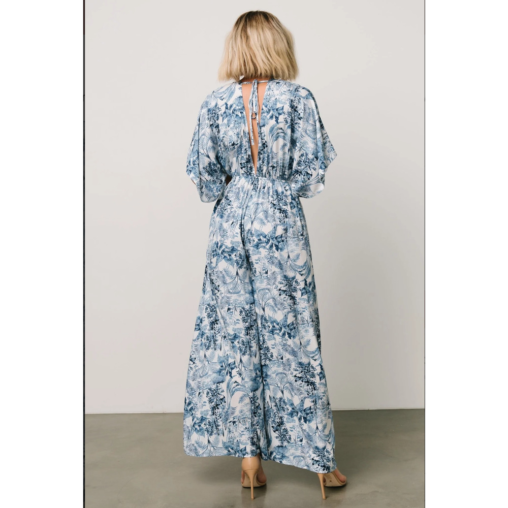 Baltic Born Byron Blue White Tropical Resort Wear Wide Leg Tie Front Jumpsuit XL - Picture 3 of 14